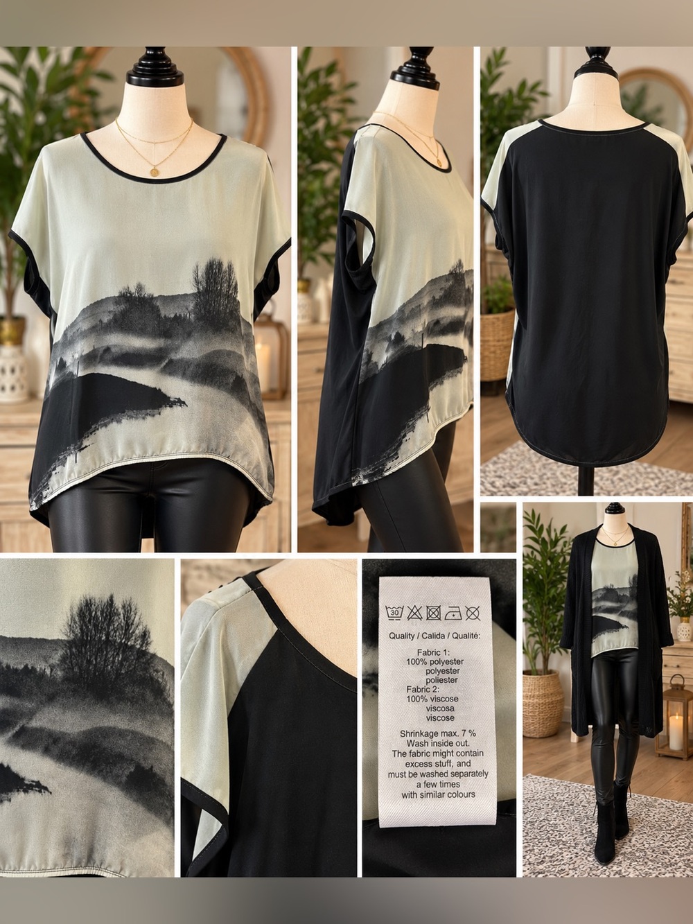 Soy Concept Black & Grey Watercolor Landscape High Low Top L
